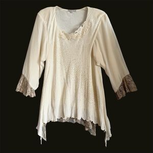 Spencer Alexis Special Occasion Top 2X Lace Sequined Asymmetric Artsy Fairy Boho